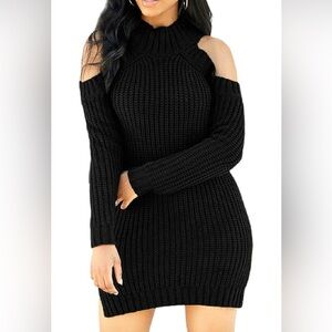 Sexycherry Black Ribbed Cut-Out Sweater Dress – Size Small